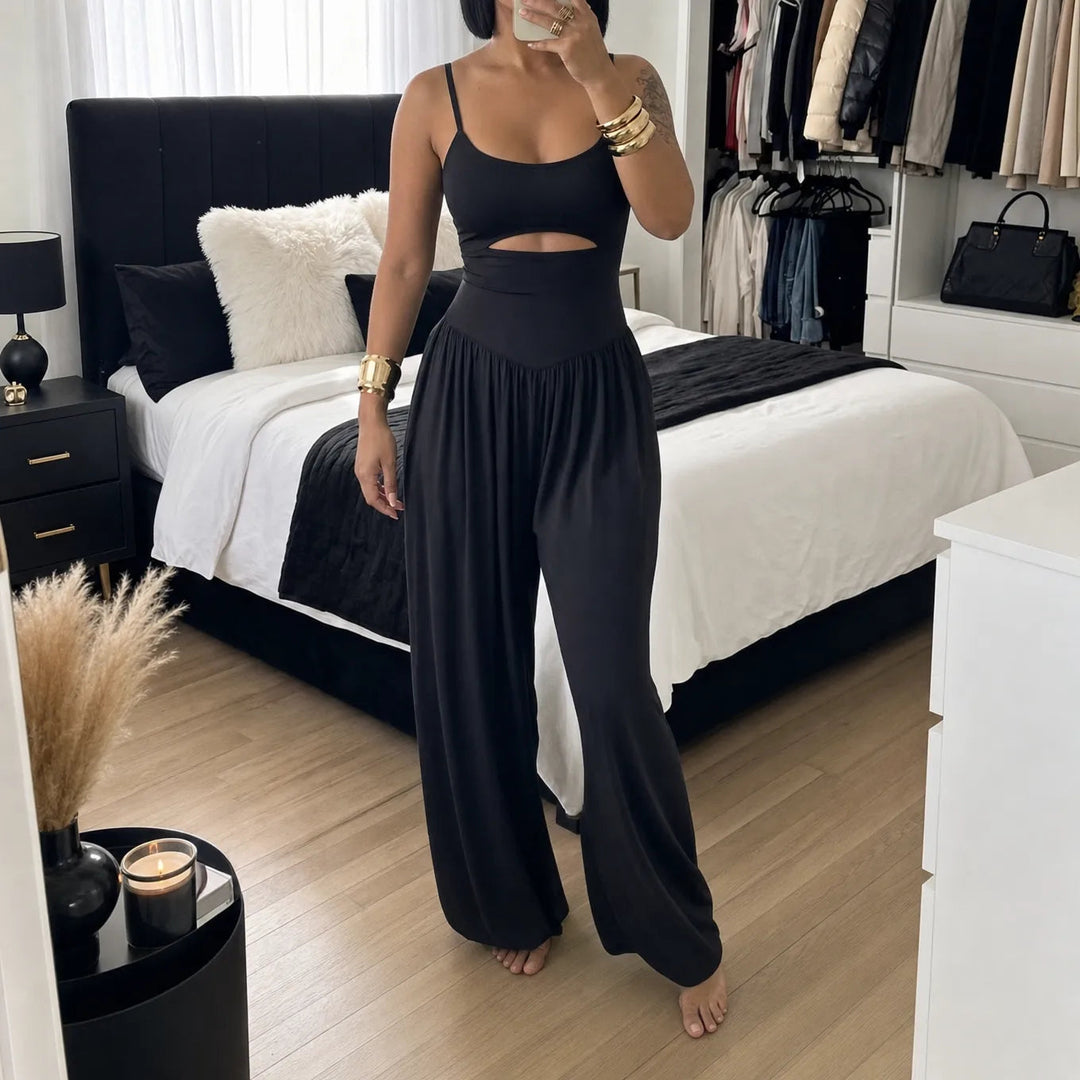 Sleeveless Cutout Wide Leg Jumpsuit with Adjustable Back Tie
