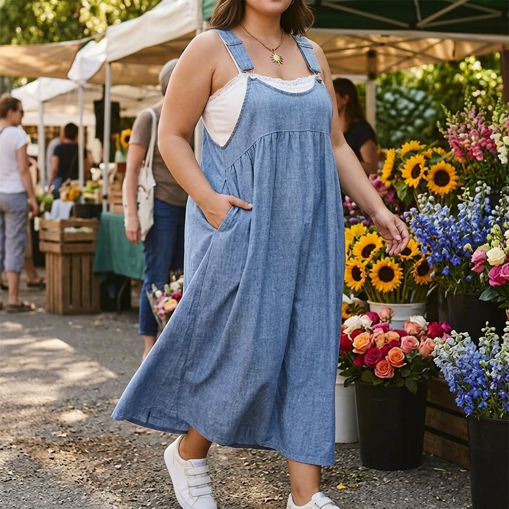 Relaxed Denim Suspender Dress with Pockets