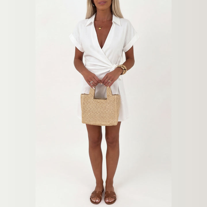 Linen Look Wrap Collar Romper
