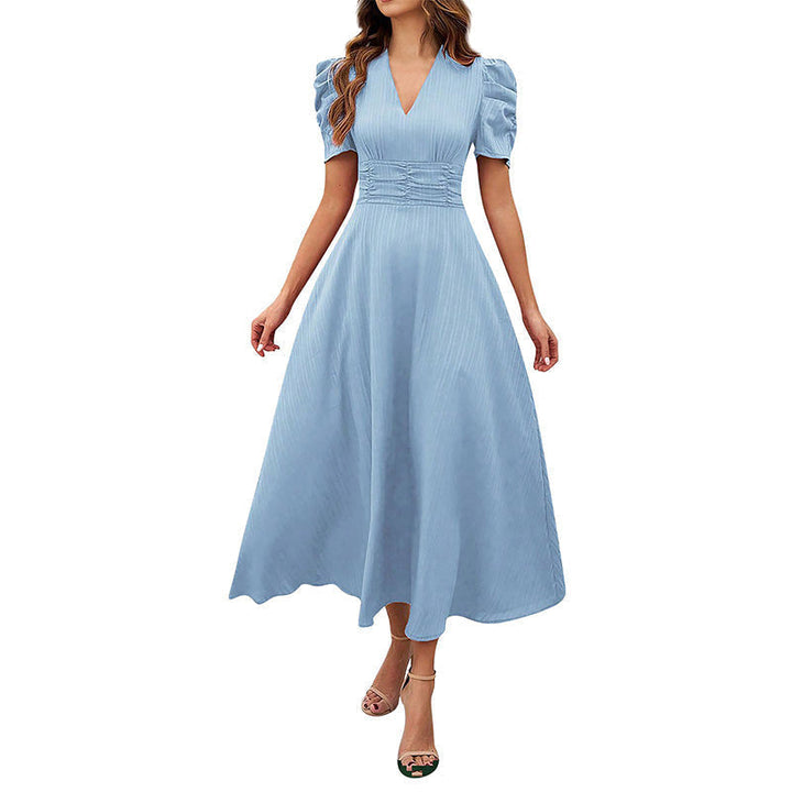 Elegant Puff Sleeve Midi Dress