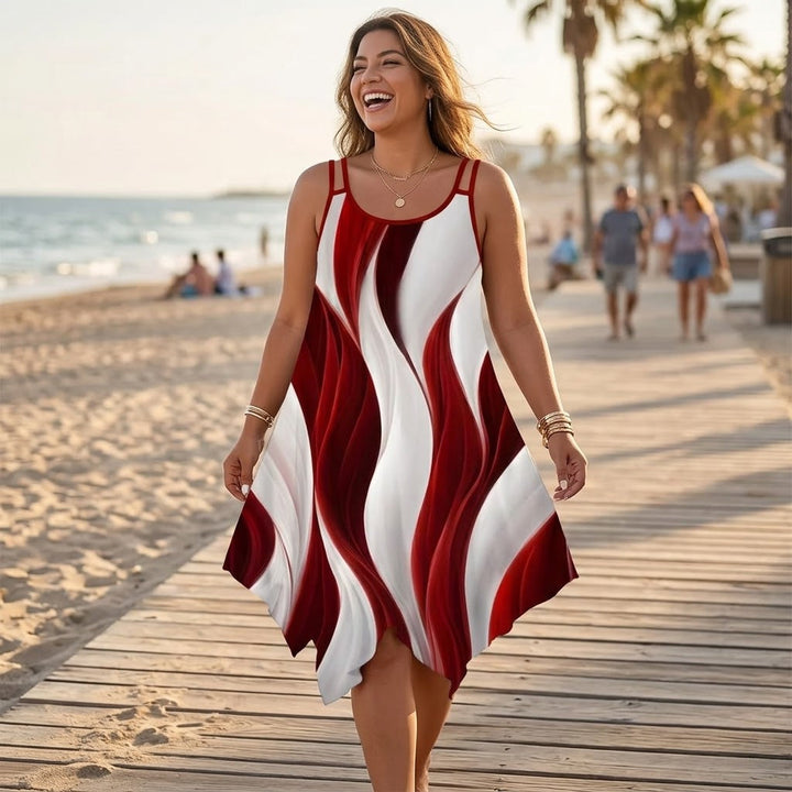 Asymmetric Swirl Print Midi Dress