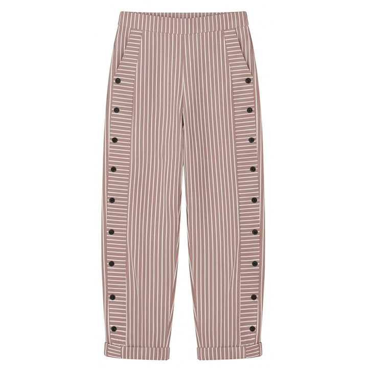 Striped Cotton Pants with Button Trim
