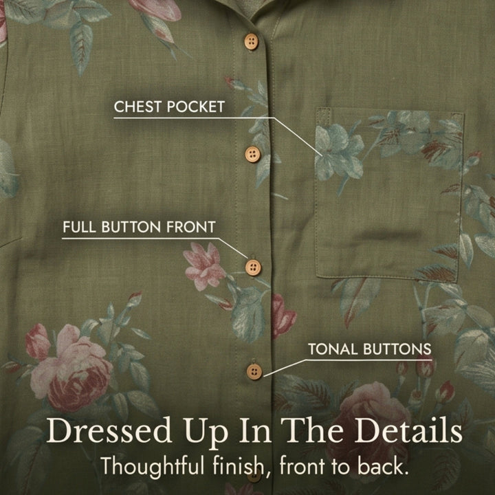 Floral Cotton Linen Shirt Dress