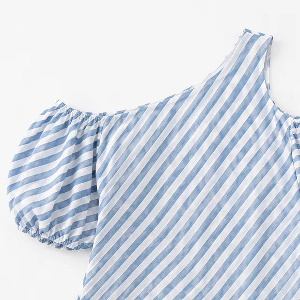 Striped Off Shoulder Maxi Dress with Puff Sleeves
