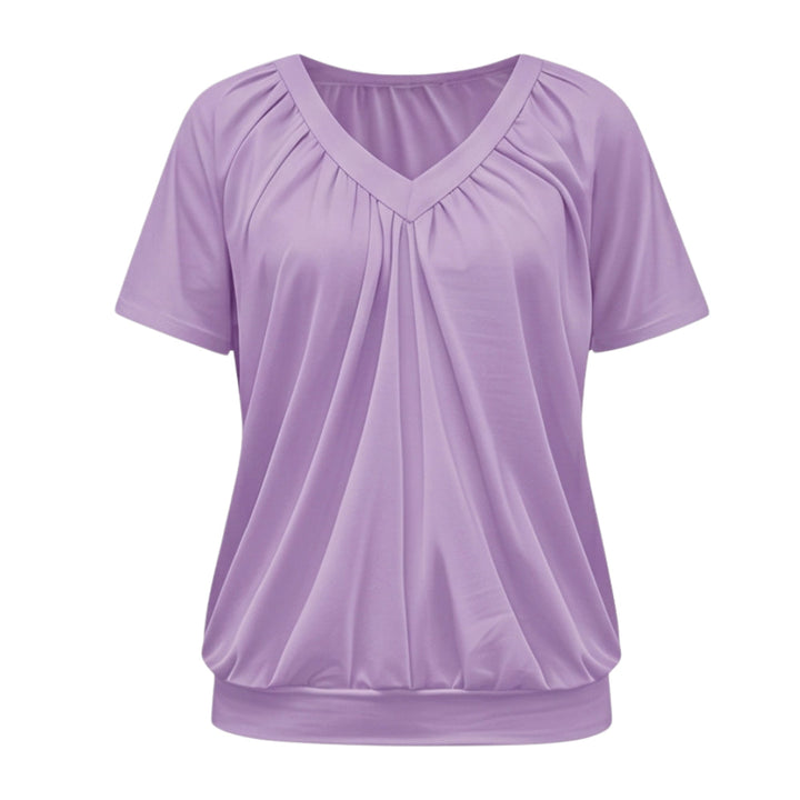 Pleated V Neck Blouson Top