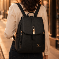 Backpack with Twist-Lock Flap and Rose-Gold Hardware