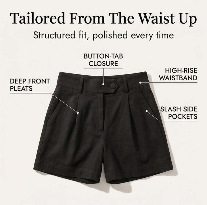 High-Waist Pleated Tailored Shorts
