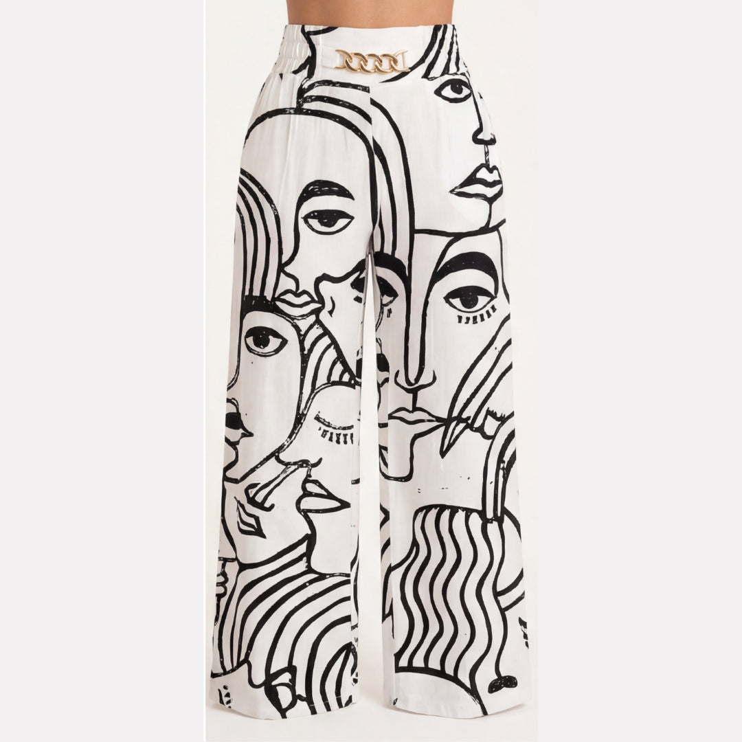 Gold Accent Wide Leg Trousers