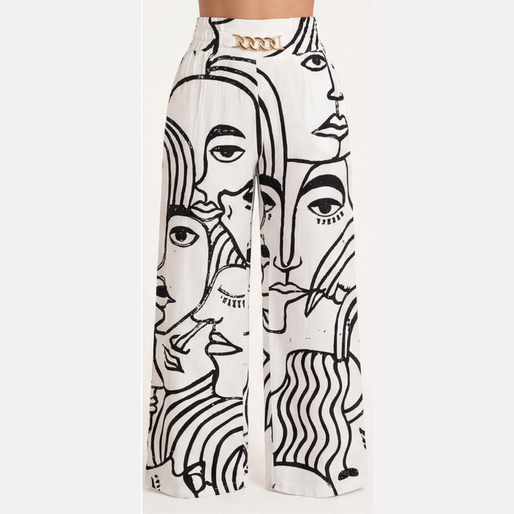 Gold Accent Wide Leg Trousers