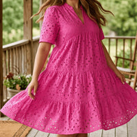 Flowy V-Neck Eyelet Dress for Curvy Fit
