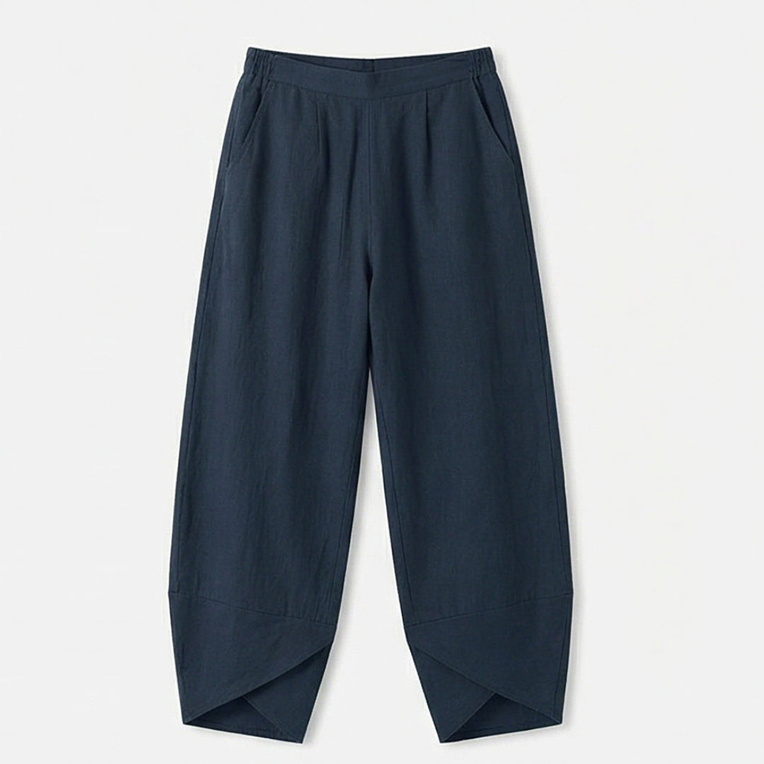Asymmetric Linen Blend Cropped Pants