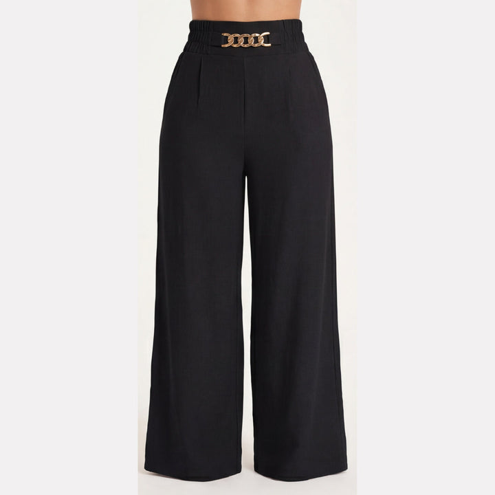 Gold Accent Wide Leg Trousers