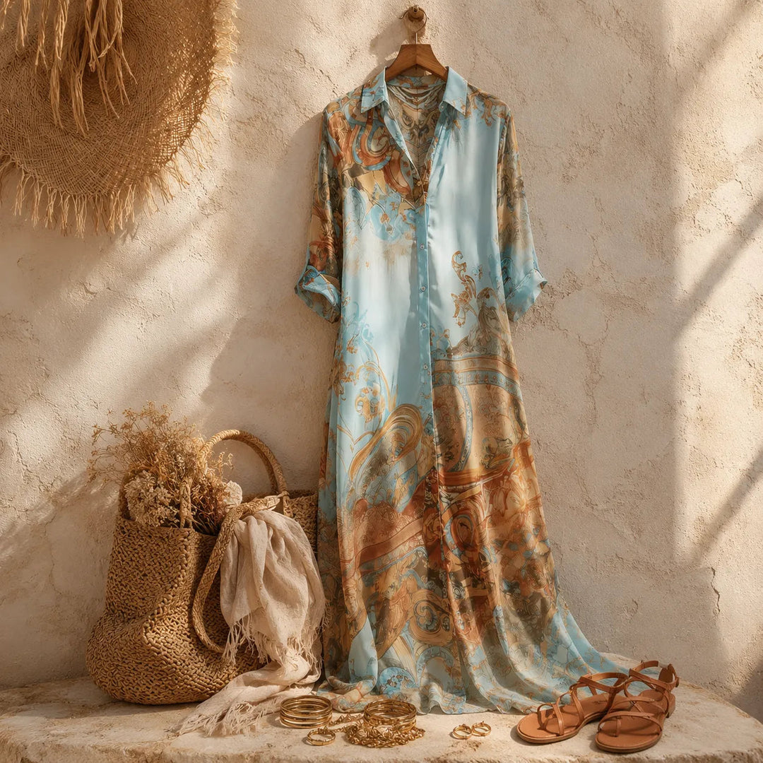 Mediterranean Baroque Print Chemisier Maxi Dress