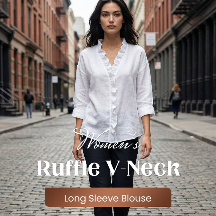 Soft Ruffle V-Neck Long Sleeve Blouse