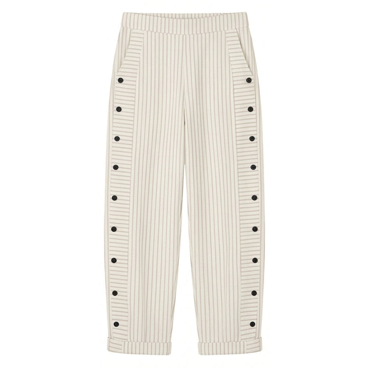 Striped Cotton Pants with Button Trim