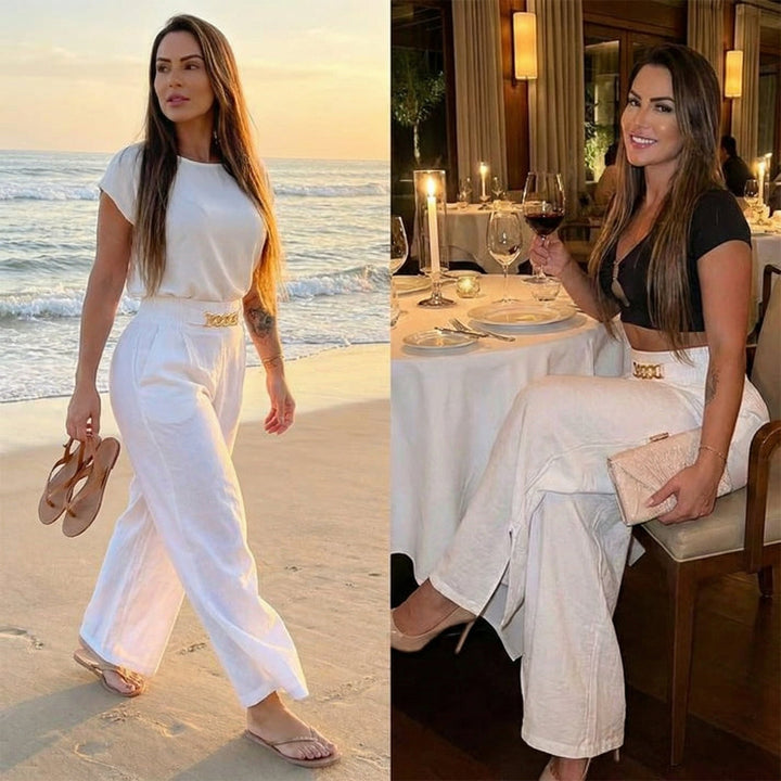Gold Accent Wide Leg Trousers