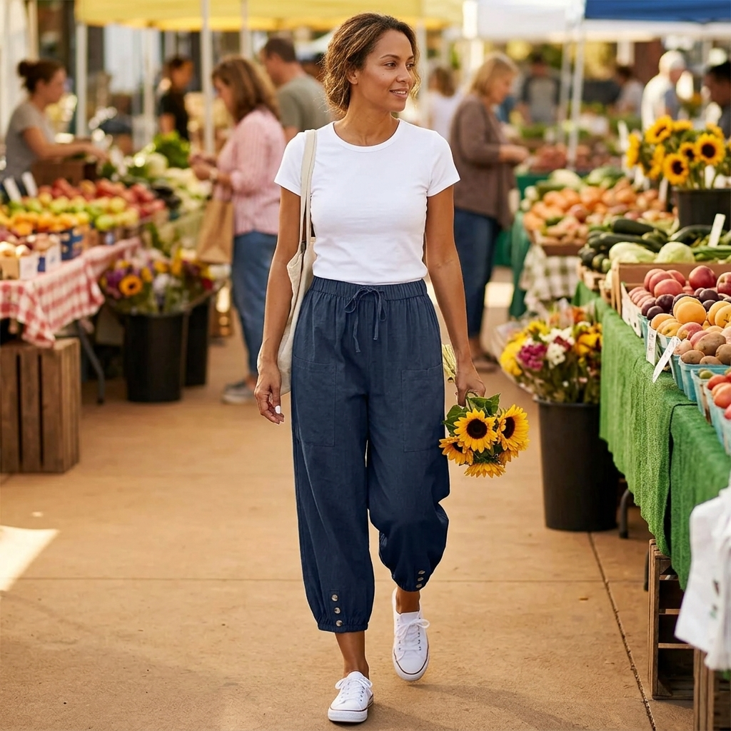 Relaxed Fit Cotton Linen Capris