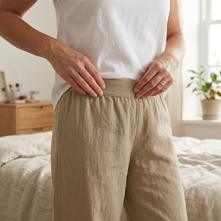 Asymmetric Linen Blend Cropped Pants
