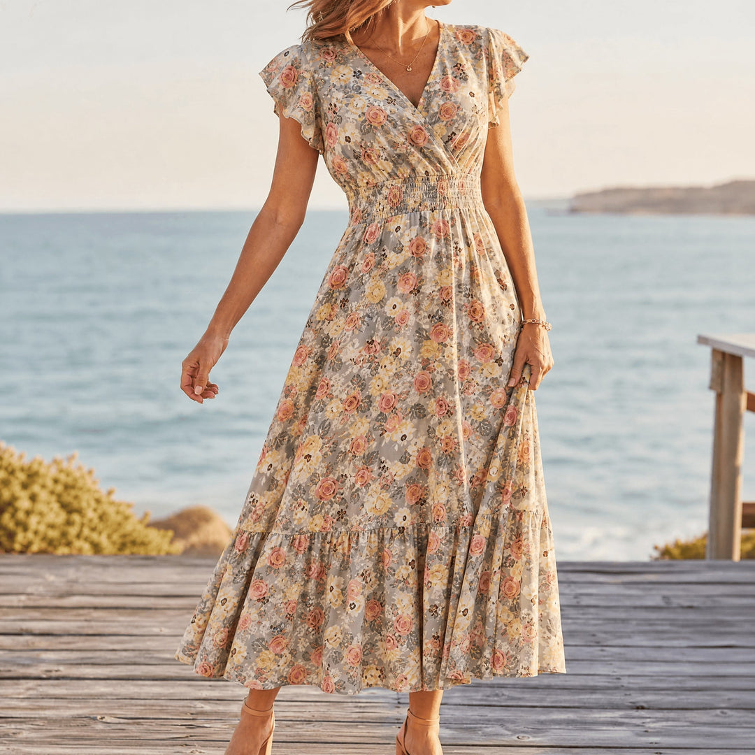 Floral V-Neck Smocked Waist Midi Dress