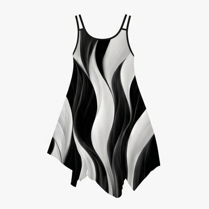 Asymmetric Swirl Print Midi Dress