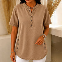 Henley Tunic Top with Side Buttons for Women