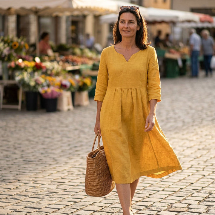 Relaxed V-Neck Midi Dress