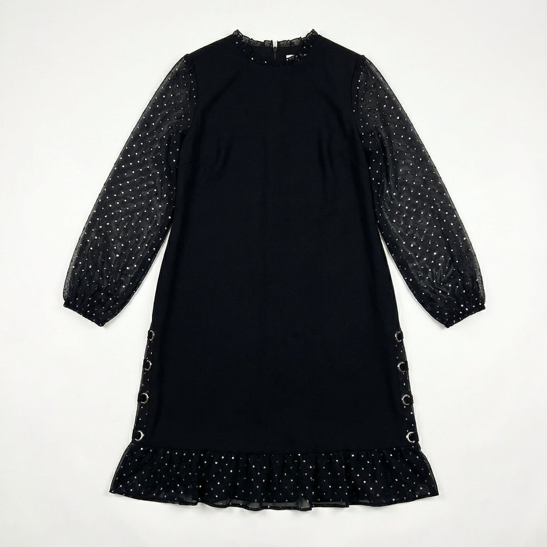 Rhinestone Mesh Sleeve Dress with Ruffle Hem