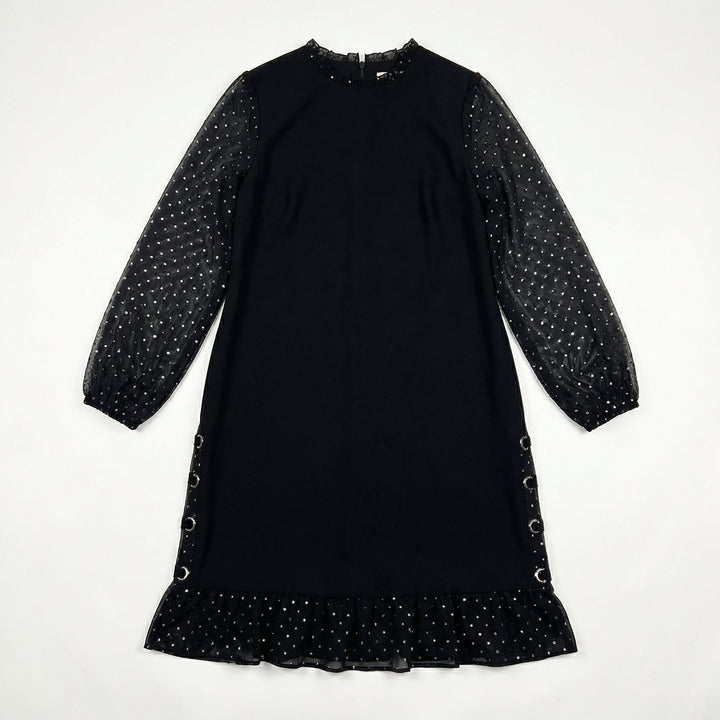 Rhinestone Mesh Sleeve Dress with Ruffle Hem