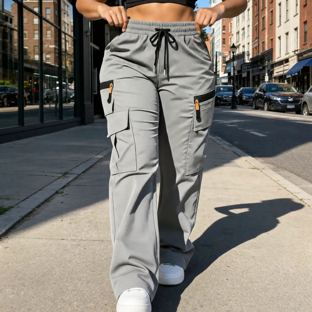Wide-Leg Drawstring Cargo Pants with Pockets