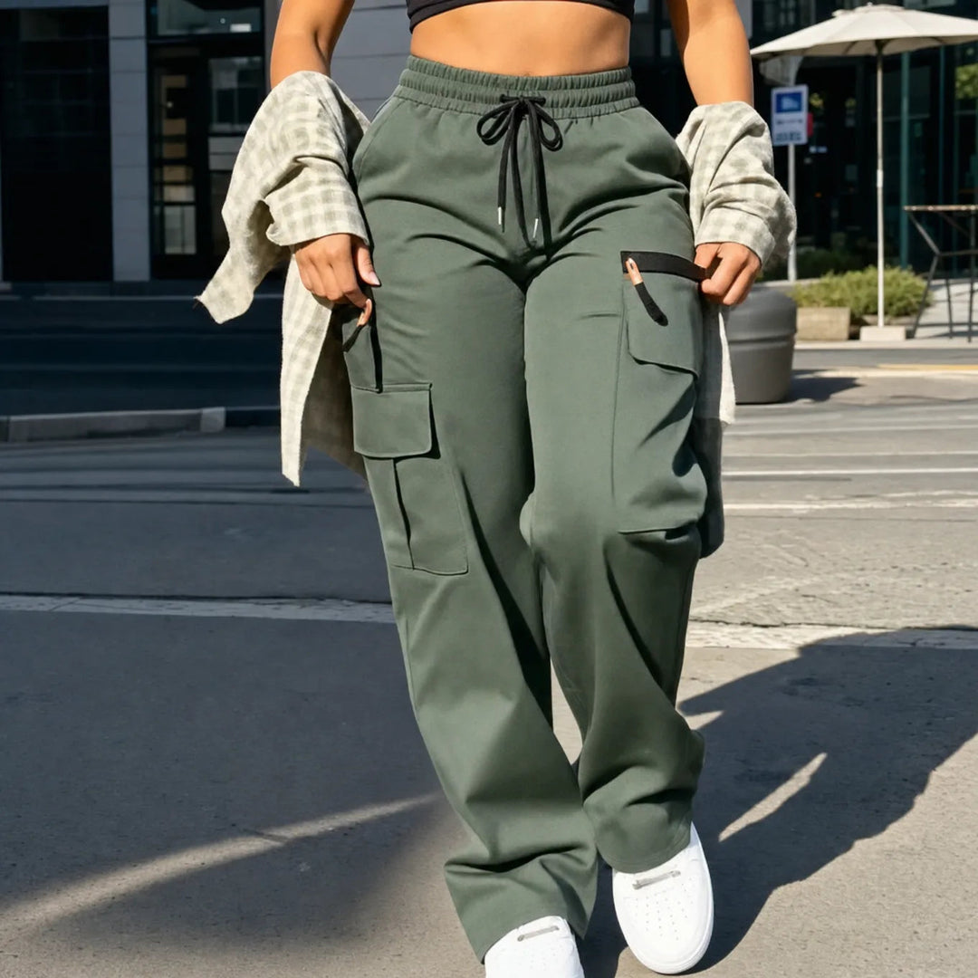 Wide-Leg Drawstring Cargo Pants with Pockets