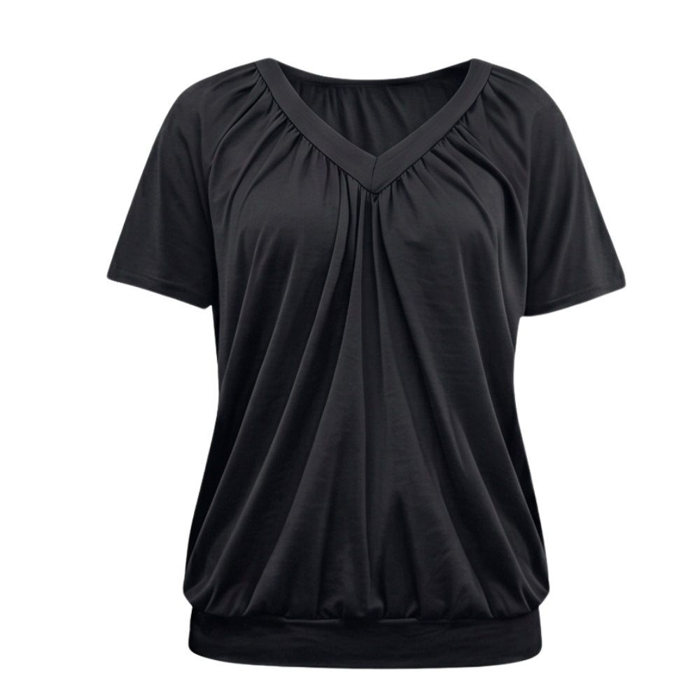 Pleated V Neck Blouson Top