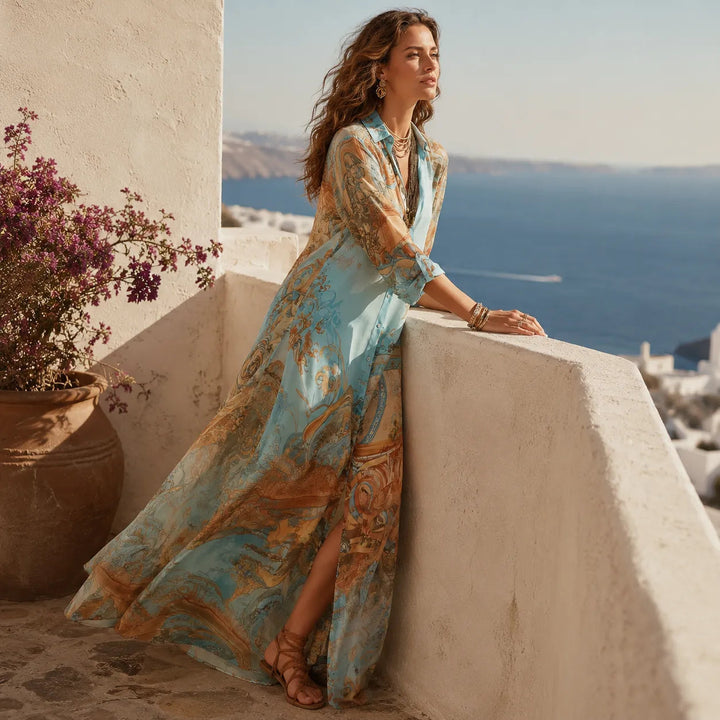 Mediterranean Baroque Print Chemisier Maxi Dress