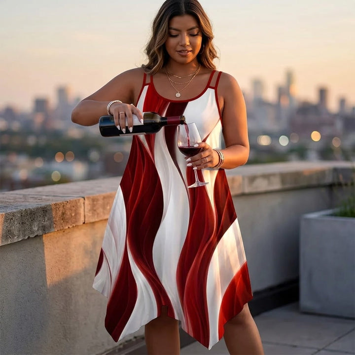 Asymmetric Swirl Print Midi Dress