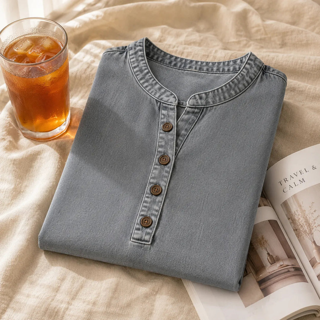 Henley Tunic Top with Side Buttons for Women