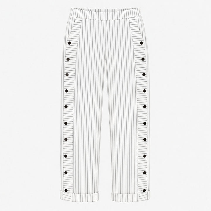 Striped Cotton Pants with Button Trim