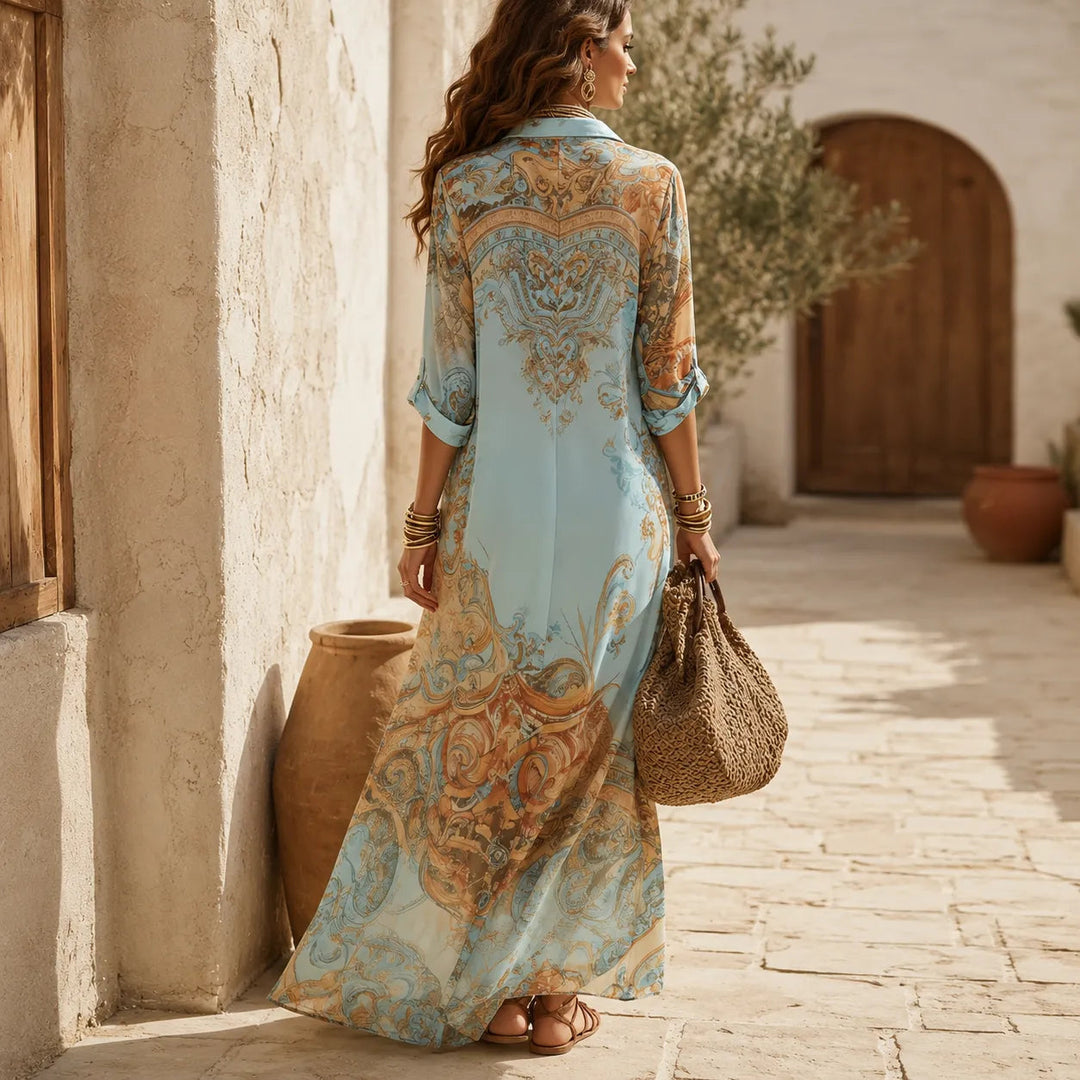 Mediterranean Baroque Print Chemisier Maxi Dress