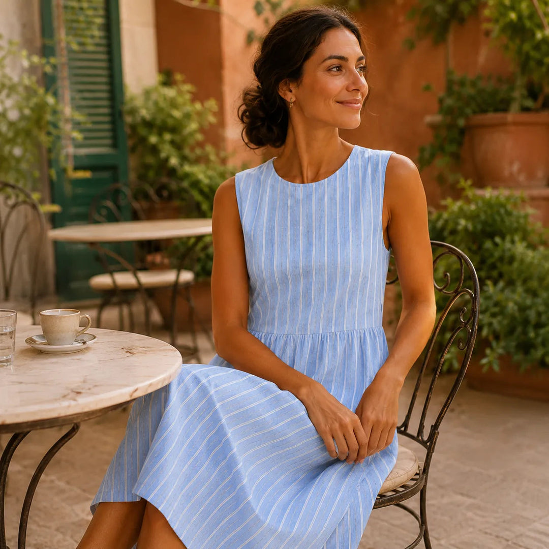Sleeveless Striped Midi Dress with Pockets, Breezy Drop-Waist Summer Dress for Women
