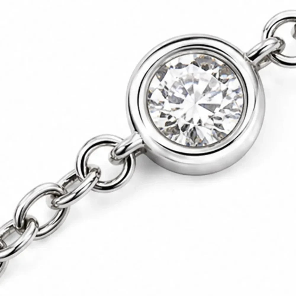 Floating Stone Silver Necklace with Pavé Halo