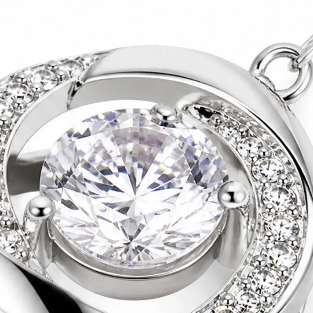 Floating Stone Silver Necklace with Pavé Halo