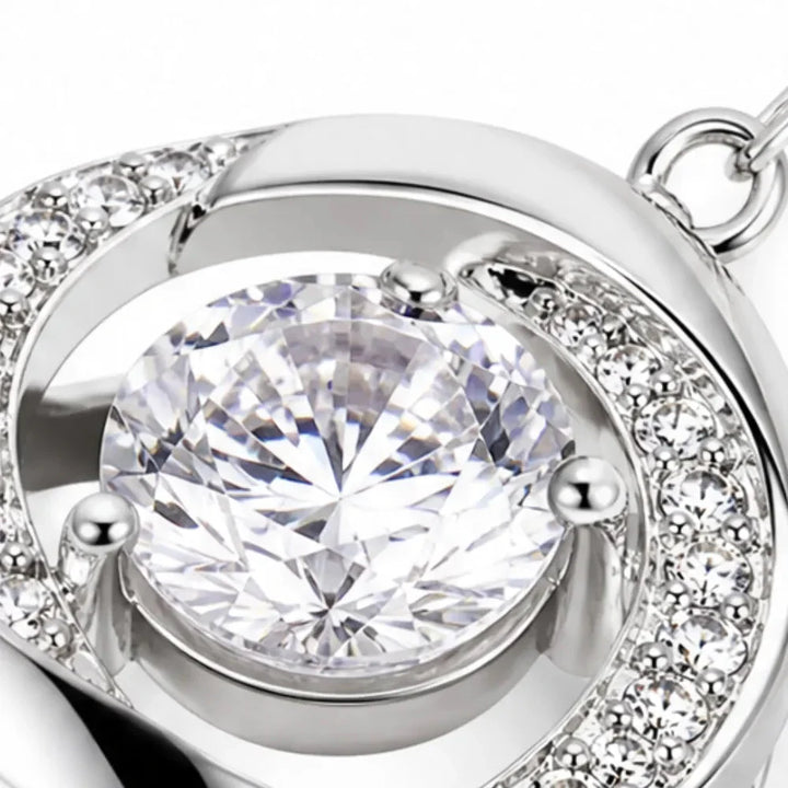 Floating Stone Silver Necklace with Pavé Halo