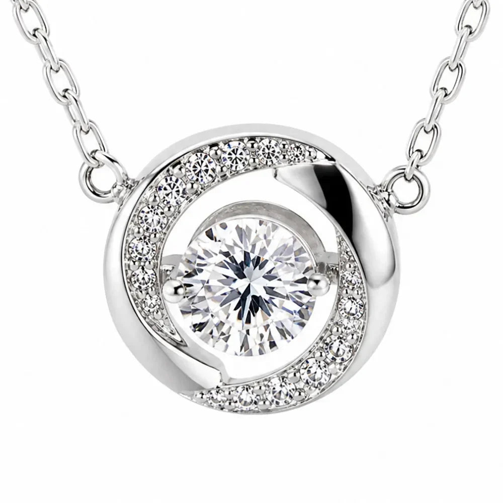Floating Stone Silver Necklace with Pavé Halo