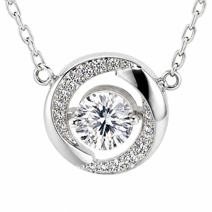 Floating Stone Silver Necklace with Pavé Halo