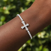 Pavé Zircon Cross Tennis Bracelet in Silver or Gold