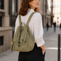 Convertible Drawstring Canvas Tote Backpack with Cargo Pockets