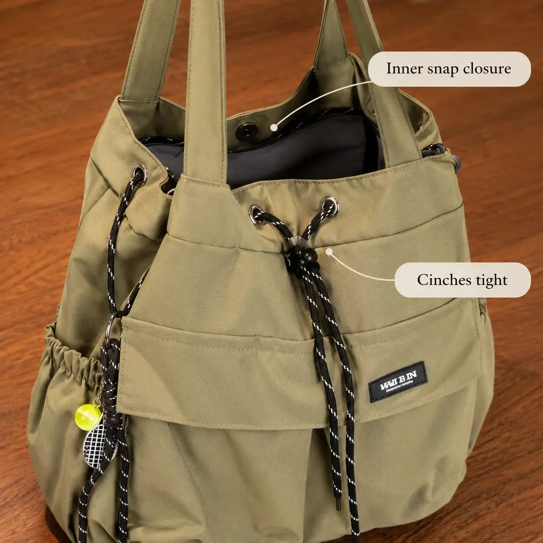 Convertible Drawstring Canvas Tote Backpack with Cargo Pockets