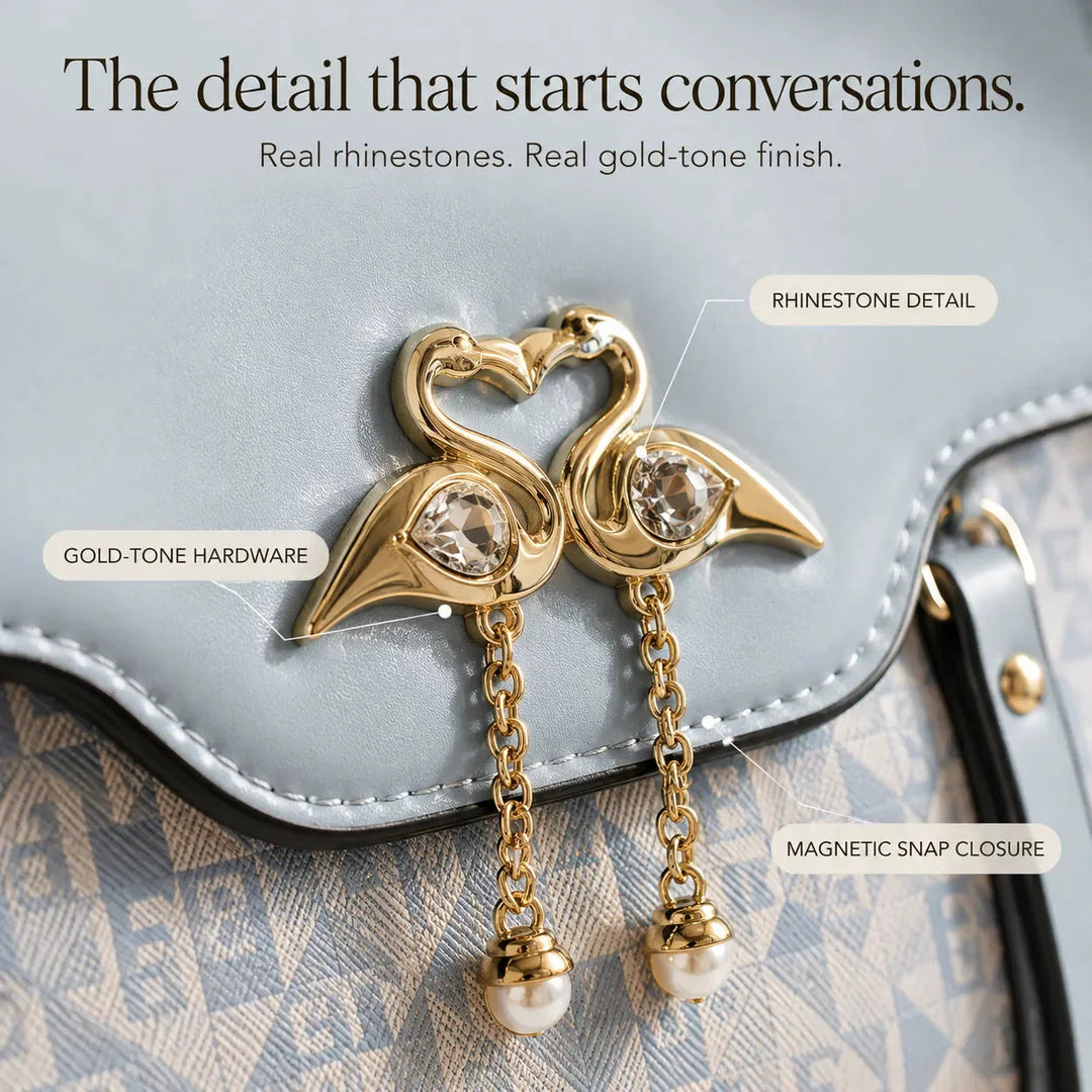 Swan-Clasp Structured Crossbody Bag with Gold Hardware