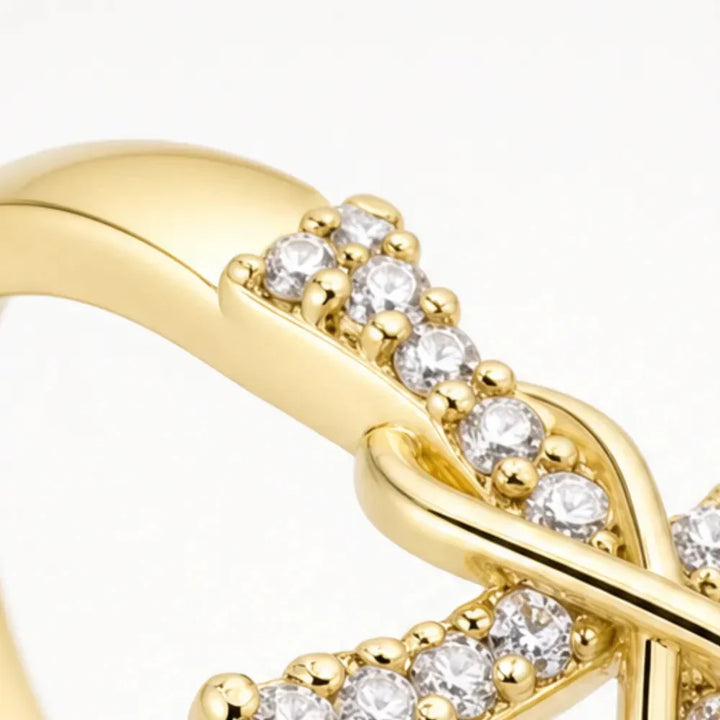 Mobius Cross Ring with Pavé Stones, Gold or Silver