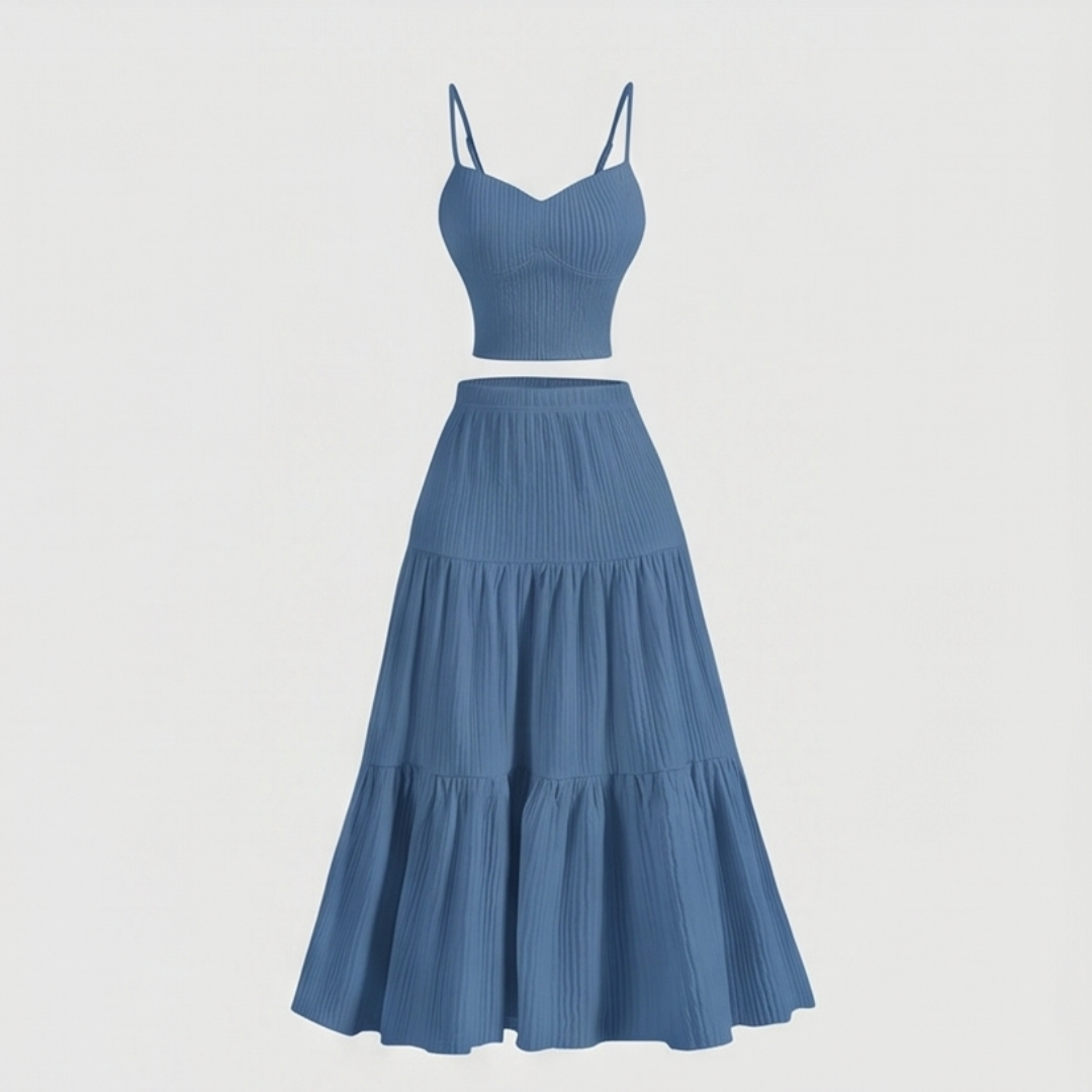 Solavie Tiered Maxi Skirt &amp; Cami Matching Set — View 16 | Clova
