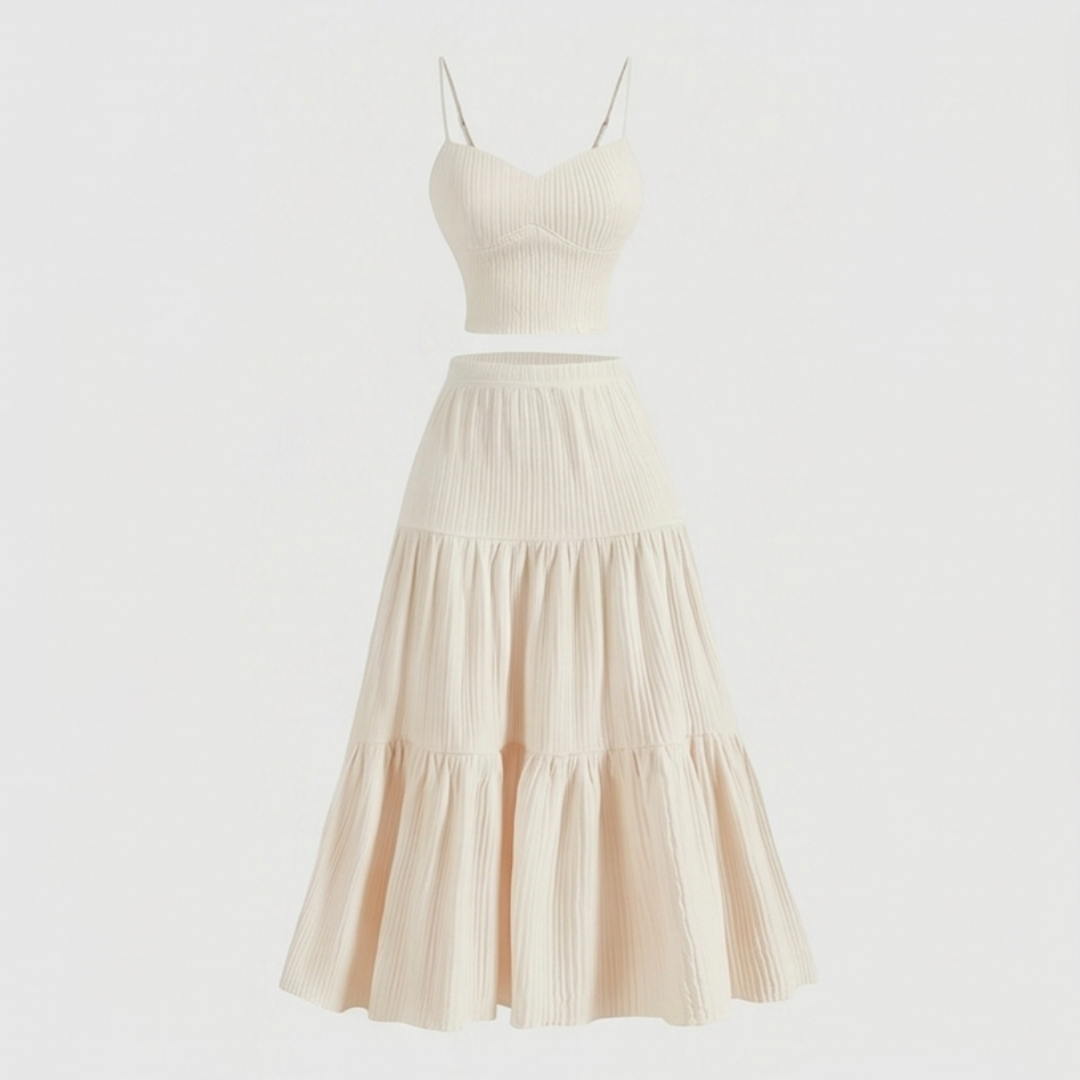 Solavie Tiered Maxi Skirt &amp; Cami Matching Set — View 18 | Clova