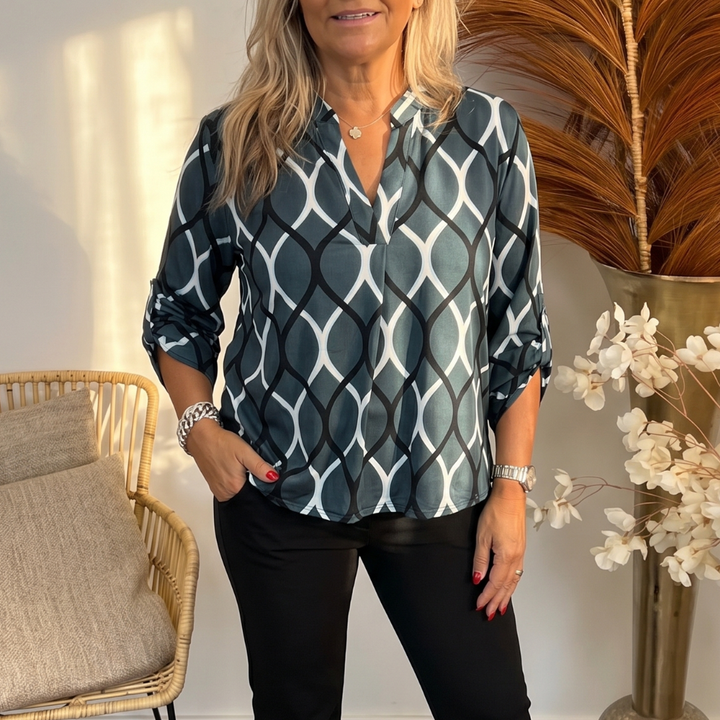 Flowy Printed V-Neck Blouse | Clova Women&